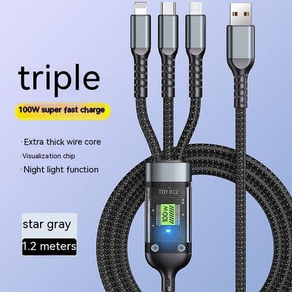 Transparent Luminous Super Fast Charging 3-in-1 Data Cable