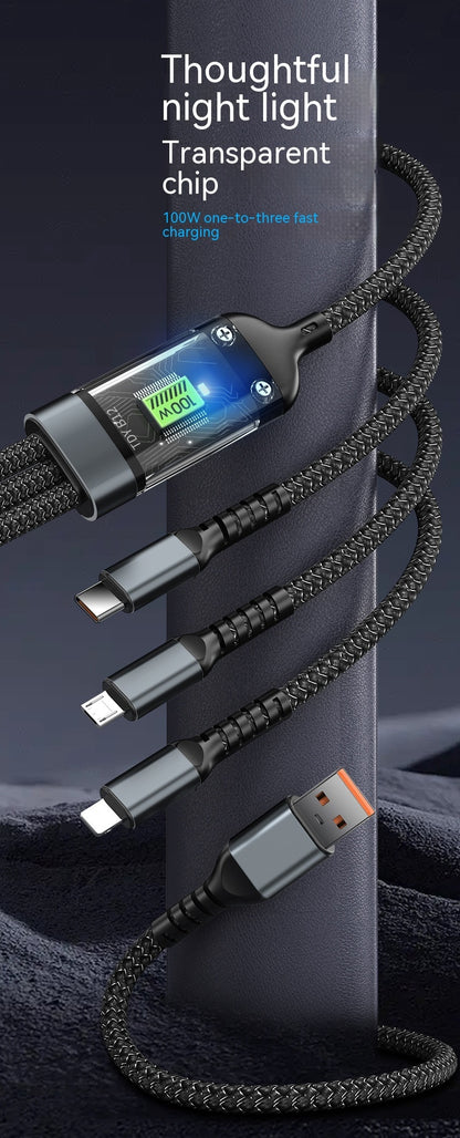 Transparent Luminous Super Fast Charging 3-in-1 Data Cable